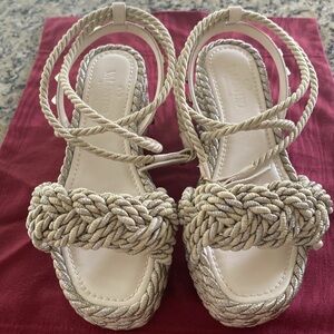 22:03  Valentino Woven Fabric Rockstud Torchon Platform Sandals